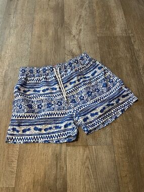 Men’s Blue and White Patterned Swim Shorts Size Large
